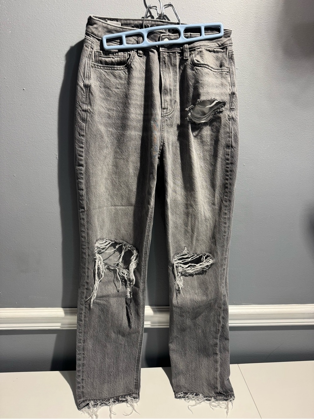 American Age women’s Gray Distressed Straight Jeans